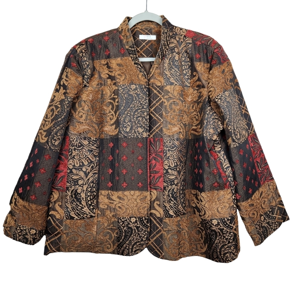 erin london Patchwork Brocade Blazer in Black, Gold & Rust colors - XL